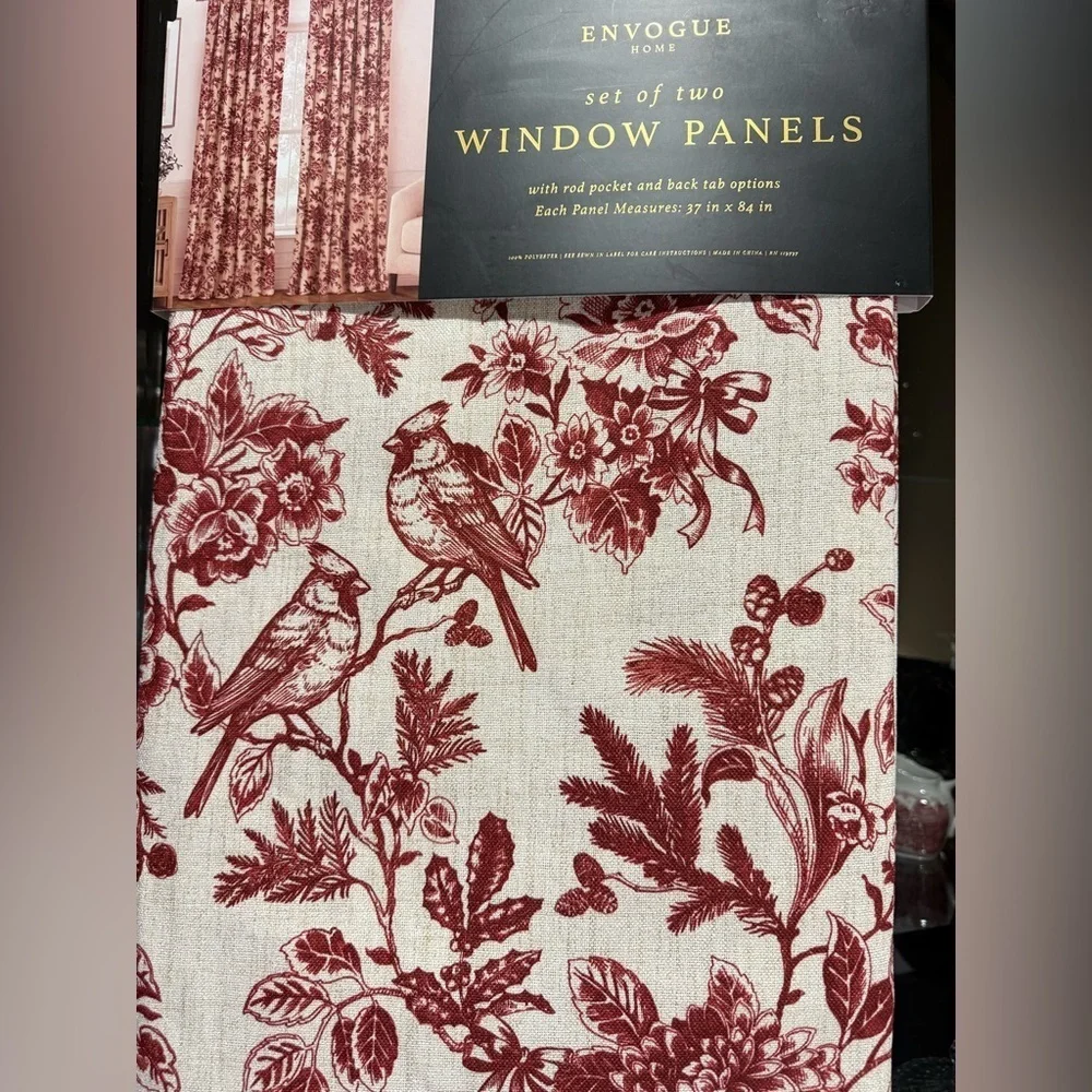 EnVogue Cardinal Floral Winter Brick Red Polyester Curtain Panel Set 2pc 37